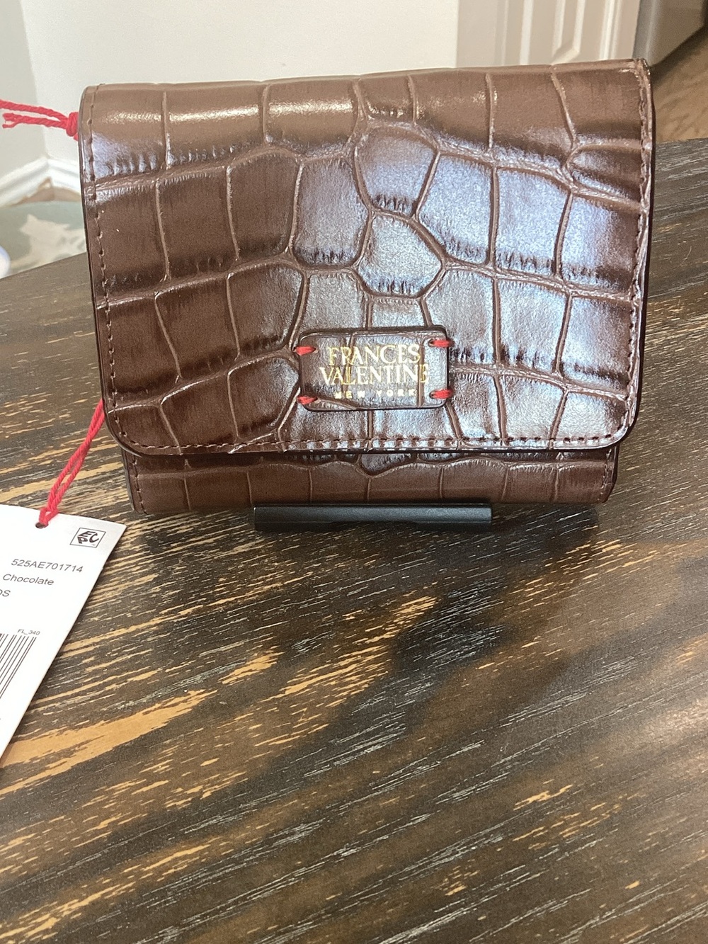 Frances Valentine Perfect Croc-Embossed Leather Trifold Wallet